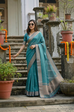 Load image into Gallery viewer, Women's Silk_Blend Butti Pattern Saree With Unstitched Blouse 5.5Mtr (Teal)