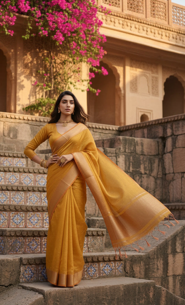 Women's silk_blend butti pattern saree with unstitched blouse 5