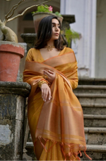 Load image into Gallery viewer, Women's Silk_Blend Butti Pattern Saree With Unstitched Blouse 5.5Mtr (Mustard)
