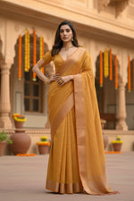 Load image into Gallery viewer, Women's Silk_Blend Butti Pattern Saree With Unstitched Blouse 5.5Mtr (Mustard)