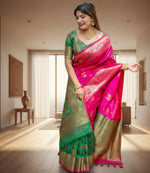 Load image into Gallery viewer, Women's Katan_Silk Zari_Weaving Saree With Unstitched Blouse 5.5Mtr (Pink)