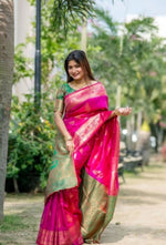 Load image into Gallery viewer, Women's Katan_Silk Zari_Weaving Saree With Unstitched Blouse 5.5Mtr (Pink)