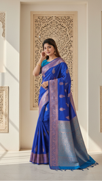 Load image into Gallery viewer, Women's Katan_Silk Zari_Weaving Saree With Unstitched Blouse 5.5Mtr (Royal_Blue)