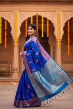 Load image into Gallery viewer, Women's Katan_Silk Zari_Weaving Saree With Unstitched Blouse 5.5Mtr (Royal_Blue)