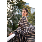 Load image into Gallery viewer, Women's Faux_Tussar_Silk Geometric_Print Saree With Unstitched Blouse 5.5Mtr (Black)
