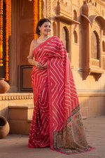 Load image into Gallery viewer, Women's Faux_Tussar_Silk Geometric_Print Saree With Unstitched Blouse 5.5Mtr (Pink)