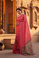 Load image into Gallery viewer, Women's Faux_Tussar_Silk Geometric_Print Saree With Unstitched Blouse 5.5Mtr (Pink)