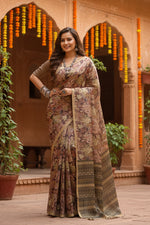 Load image into Gallery viewer, Women's Faux_Tussar_Silk Abstract_Print Saree With Unstitched Blouse 5.5Mtr (Brown)