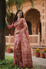 Load image into Gallery viewer, Women's Faux_Tussar_Silk Abstract_Print Saree With Unstitched Blouse 5.5Mtr (Peach)