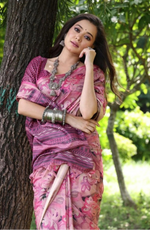 Load image into Gallery viewer, Women's Faux_Tussar_Silk Abstract_Print Saree With Unstitched Blouse 5.5Mtr (Pink)