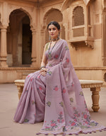 Load image into Gallery viewer, Women's Blended_Cotton Floral Motifs And Woven Buttas Saree With Unstitched Blouse 5.5Mtr (Lavender)