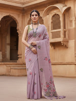 Load image into Gallery viewer, Women's Blended_Cotton Floral Motifs And Woven Buttas Saree With Unstitched Blouse 5.5Mtr (Lavender)