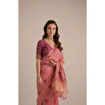 Load image into Gallery viewer, Women's Blended_Cotton Floral Motifs And Woven Buttas Saree With Unstitched Blouse 5.5Mtr (Pink)