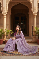 Load image into Gallery viewer, Women's Blended_Cotton Floral Saree With Unstitched Blouse 5.5Mtr (Lavender)