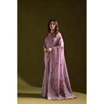 Load image into Gallery viewer, Women's Blended_Cotton Floral Saree With Unstitched Blouse 5.5Mtr (Lavender)