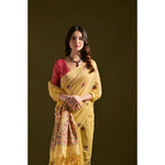 Load image into Gallery viewer, Women's Blended_Cotton Floral Saree With Unstitched Blouse 5.5Mtr (Mustard)