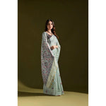 Load image into Gallery viewer, Women's Blended_Cotton Floral Saree With Unstitched Blouse 5.5Mtr (Aqua_Blue)