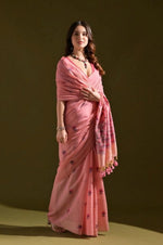 Load image into Gallery viewer, Women's Blended_Cotton Floral Saree With Unstitched Blouse 5.5Mtr (Pink)