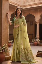 Load image into Gallery viewer, Women's Blended_Cotton Floral Saree With Unstitched Blouse 5.5Mtr (Light_Green)