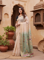 Load image into Gallery viewer, Women's Blended Cotton Woven Motifs Saree With Unstitched Blouse 5.5Mtr (Rama_Green)