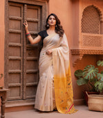Load image into Gallery viewer, Women's Blended Cotton Woven_Motifs Saree With Unstitched Blouse 5.5Mtr (Yellow)