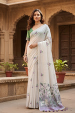 Load image into Gallery viewer, Women's Blended_Cotton Floral Weaving Pattern Saree With Unstitched Blouse 5.5Mtr (Purple)