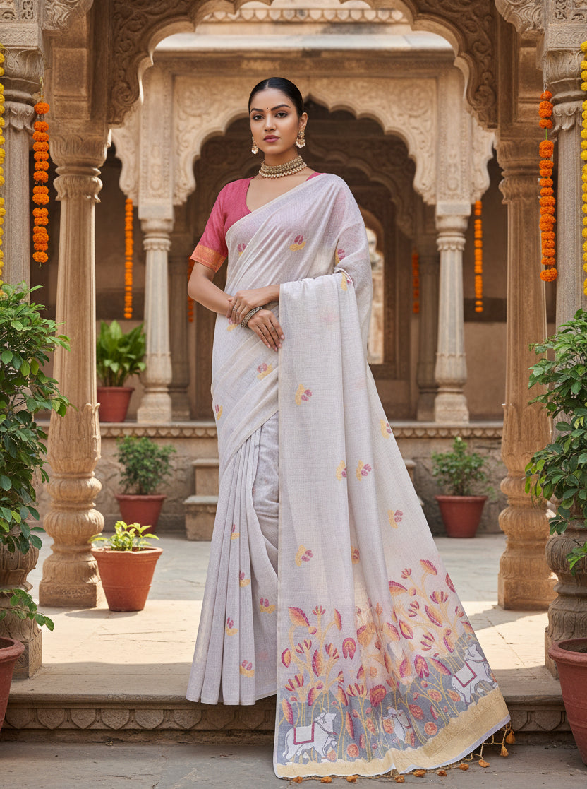 Pid 65699 generic women s blended cotton floral weaving pattern saree with unstitched blouse 5 5 mtr 1000x1000_53df4b92 1173 4671 9dae fe9b30a6752f