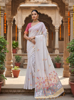 Load image into Gallery viewer, Women's Blended_Cotton Floral Weaving Pattern Saree With Unstitched Blouse 5.5Mtr (Yellow)