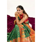 Load image into Gallery viewer, Women's Faux Banarasi Woven Motifs Saree With Unstitched Blouse 5.5Mtr (Green)