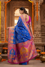 Load image into Gallery viewer, Women's Faux Banarasi Woven Motifs Saree With Unstitched Blouse 5.5Mtr (Royal_Blue)