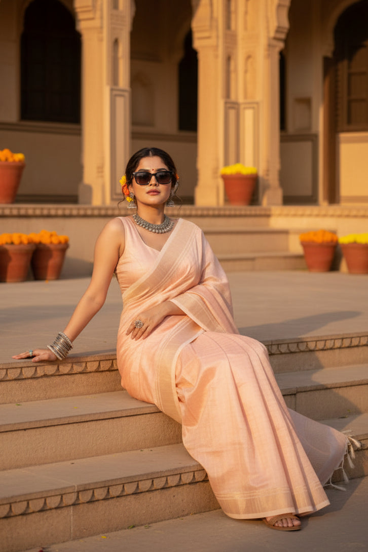 Pid 65717 generic women s faux banarasi lining pattern saree with unstitched blouse 5 5 mtr peach 1000x1000_279d7b00 f223 43aa b9ce 6cd2d6beb3a7