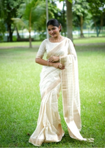 Load image into Gallery viewer, Women's Faux Banarasi Lining Pattern Saree With Unstitched Blouse 5.5Mtr (Off_White)