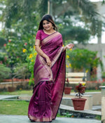 Load image into Gallery viewer, Women's Faux Banarasi Lining Pattern Saree With Unstitched Blouse 5.5Mtr (Magenta)