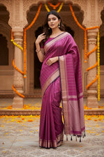 Load image into Gallery viewer, Women's Faux Banarasi Lining Pattern Saree With Unstitched Blouse 5.5Mtr (Magenta)
