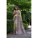 Load image into Gallery viewer, Women's Faux Tussar Ethnic Print Saree With Unstitched Blouse 5.5Mtr (Olive)