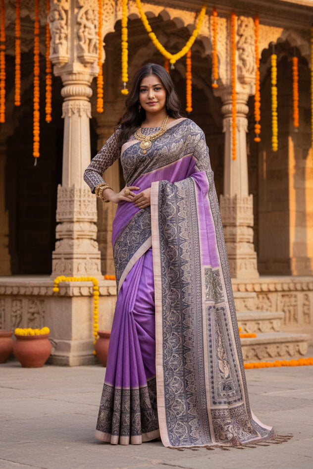 Pid 65742 generic women s faux tussar ethnic print saree with unstitched blouse 5 5 mtr purple 2 1000x1000
