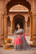 Load image into Gallery viewer, Women's Faux Tussar Ethnic Print Saree With Unstitched Blouse 5.5Mtr (Red)