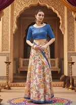 Load image into Gallery viewer, Women's Faux_Tussar Kalamkari_Print Saree With Unstitched Blouse 5.5Mtr (Blue)