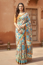 Load image into Gallery viewer, Women's Faux_Tussar Kalamkari_Print Saree With Unstitched Blouse 5.5Mtr (Brown)