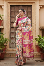Load image into Gallery viewer, Women's Faux_Tussar Kalamkari_Print Saree With Unstitched Blouse 5.5Mtr (Pink)