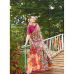 Load image into Gallery viewer, Women's Faux_Tussar Kalamkari_Print Saree With Unstitched Blouse 5.5Mtr (Pink)
