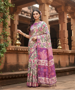 Load image into Gallery viewer, Women's Faux_Tussar Kalamkari_Print Saree With Unstitched Blouse 5.5Mtr (Purple)