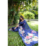Load image into Gallery viewer, Women's Faux_Tussar Floral Saree With Unstitched Blouse 5.5Mtr (Navy_Blue)