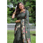 Load image into Gallery viewer, Women's Faux_Tussar Floral Saree With Unstitched Blouse 5.5Mtr (Olive)