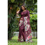 Load image into Gallery viewer, Women's Faux_Tussar Floral Saree With Unstitched Blouse 5.5Mtr (Purple)