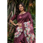 Load image into Gallery viewer, Women's Faux_Tussar Floral Saree With Unstitched Blouse 5.5Mtr (Purple)