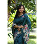 Load image into Gallery viewer, Women's Faux_Tussar Floral Saree With Unstitched Blouse 5.5Mtr (Teal)