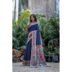 Load image into Gallery viewer, Women's Faux_Tussar Geometric_Print Saree With Unstitched Blouse 5.5Mtr (Blue)