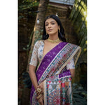 Load image into Gallery viewer, Women's Faux_Tussar Geometric_Print Saree With Unstitched Blouse 5.5Mtr (Purple)
