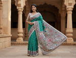 Load image into Gallery viewer, Women's Faux_Tussar Geometric_Print Saree With Unstitched Blouse 5.5Mtr (Rama_Green)